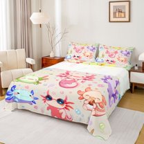 jejeloiu Colorful Kawaii Axolotl Bed Sheets,Watercolor Balloon King Sheets,Multicolor Cartoon Salamander Sheet Set For Kids,Super Cozy Room Decor,4pcs