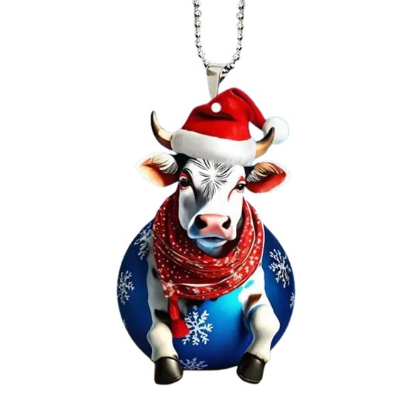 Christmas Hanging Flat Acrylic Cartoon Round Cow Christmas Tree Hanging Decorations Festive Home and Car Decoration Supplies