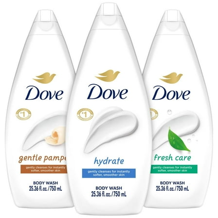 Dove Body Wash Value-Size Variety 3-Pack – Hydrate, Fresh Care, and Gentle Pamper, 25.36 Oz Ea