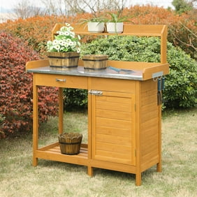 Convenience Concepts Lattice Fir Wood Potting Bench Light Oak