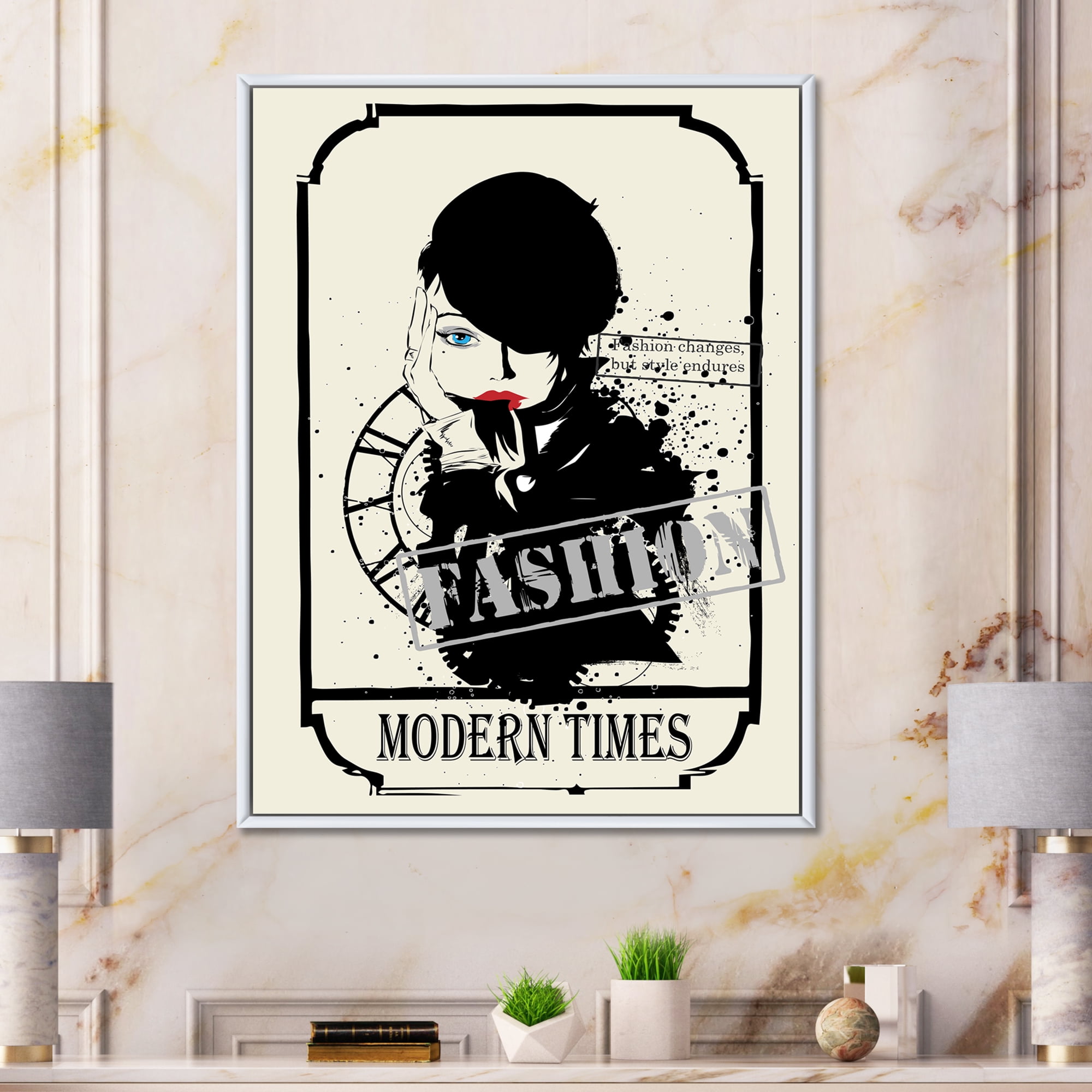 Designart 'Style Passion Life Fashion Woman VII' Vintage Framed Canvas Wall Art Print