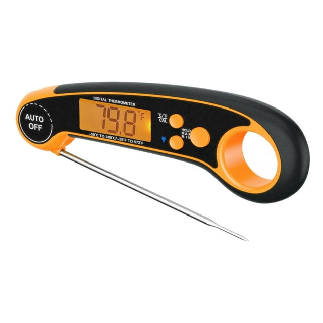 Termómetro digital impermeable de lectura instantánea para carne, ideal para asar y cocinar. naranja