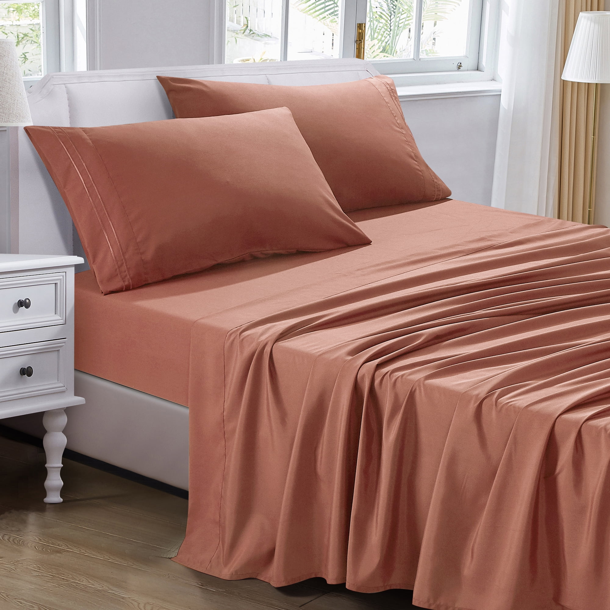 4-Piece Set Bed Sheets, Bedding with Fitted Sheet, Flat Sheet & Pillowcases