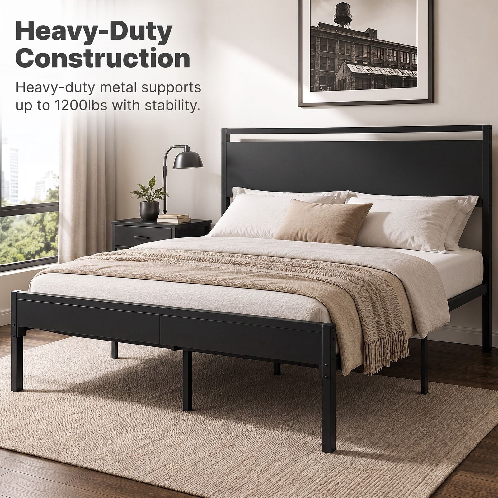 Alvantor Metal Platform Bed Frame, Mattress Foundation with Headboard and and Footboard, No Box Spring Needed Support, Noise Free, Easy Assembly