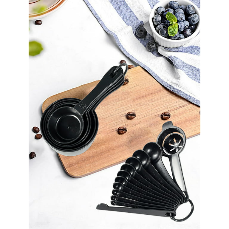 Set of 8 Measuring Cups and Measuring Spoons, Plastic Nesting Kitchen Measuring Set Liquid and Dry Measuring Cup Set with Stainless Steel Handles