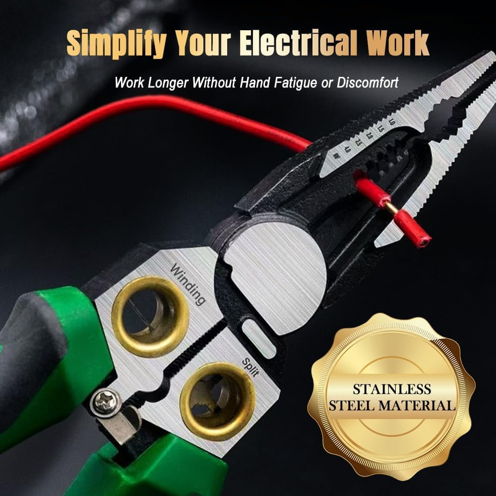8 In 1 Wire Stripper, 2026 New Multifunction Foldable Wire Stripper Cable Stripping Pliers, Upgrade Electric Wire Stripping Tool for Cutting and Pulling Wires Cable Scissors (Green)