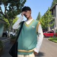 thumbnail image 2 of Chaleco azul sin mangas Suéter de punto verde Chaleco masculino Cuello en V a rayas Ropa de hombre Moda 2024 Un diseñador Lujo Overfit Diversión, 2 of 5