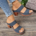 thumbnail image 4 of Rokment Womens Platform Chunky Block High Heels Dress Slides Sandals Boho Beach Summer Casual Leather Fish Mouth Open Toe Slip on Heeled Slippers for Ladies 2026 Blue Size 6.5, 4 of 8