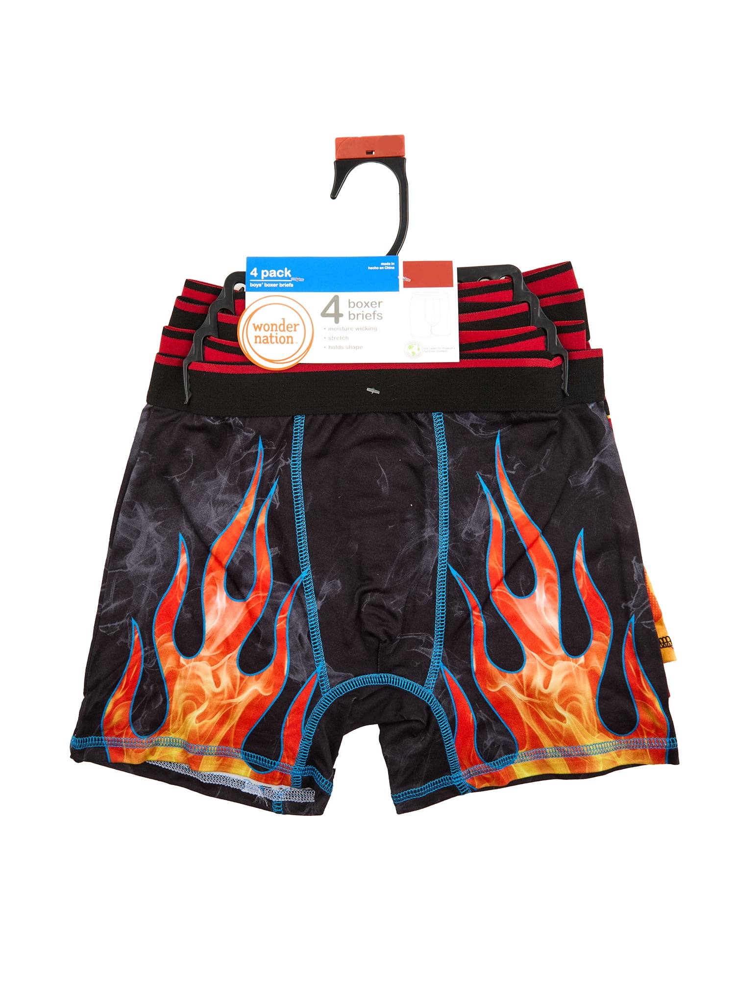 Wonder Nation Boys Boxer Brief Flames Underwear, 4-Pack, Sizes S-XL