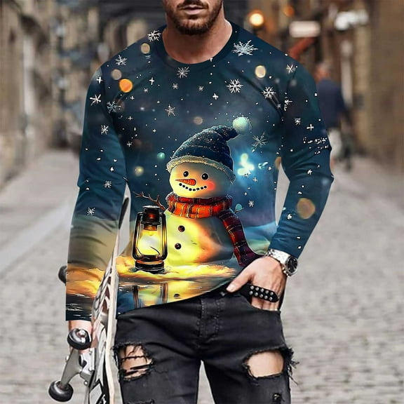 Awdenio Mens Long Sleeve Tee Shirts Christmas Long Sleeve Casual Ugly Santa Claus Button Down Xmas Shirts for Men Party Holiday