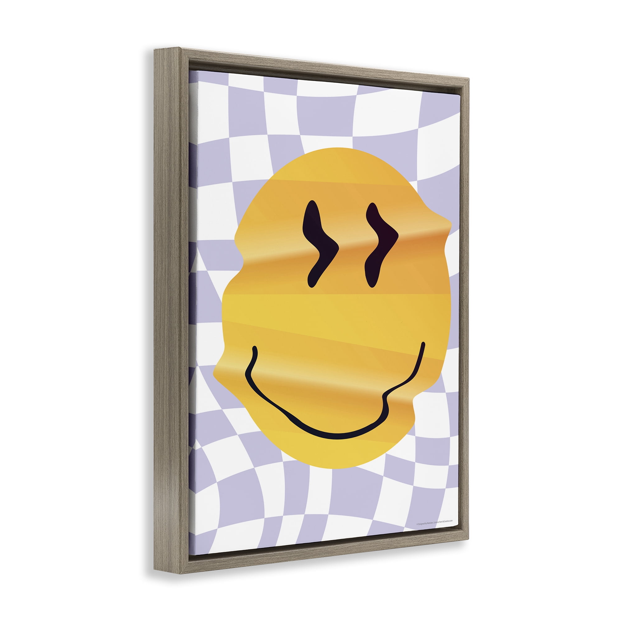 Stupell Industries Wavy Checkered Smile Abstract Painting Brown Floater Framed Canvas Art Print Wall Art, 17 x 21