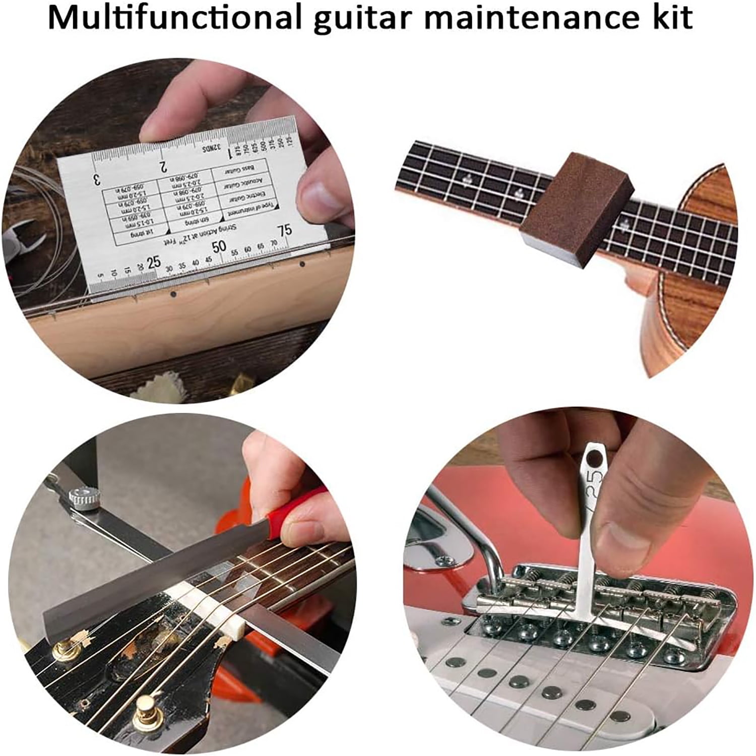 72-Piece Professional Guitar Repair Tool Kit, Complete Maintenance Set for Acoustic & Electric Guitar, Bass, Ukulele - Includes Strings, Picks, Bridge Pins, Gauge, Storage Bag