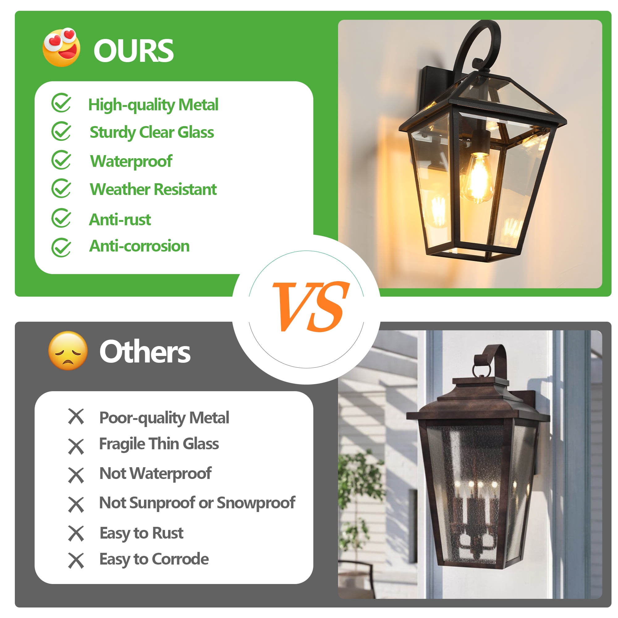 Outdoor Wall Lanterns Set of 2 10 Inch, Black Finish Weatherproof Wall Sconce with Clear Glass for Porch, Black