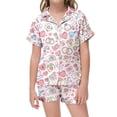 thumbnail image 2 of RMGVDSD Girls Button Down Pajamas Sets Pattern Printed Short Sleeve Sleepwear With Shorts Loungewear Summer Nightwear Set Stylish Pajamas for 8-9 Years, 2 of 4