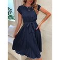 thumbnail image 2 of Women's A-Line High Waist Knee Length Pleated Dress Short Sleeves Solid Color, 2 of 9