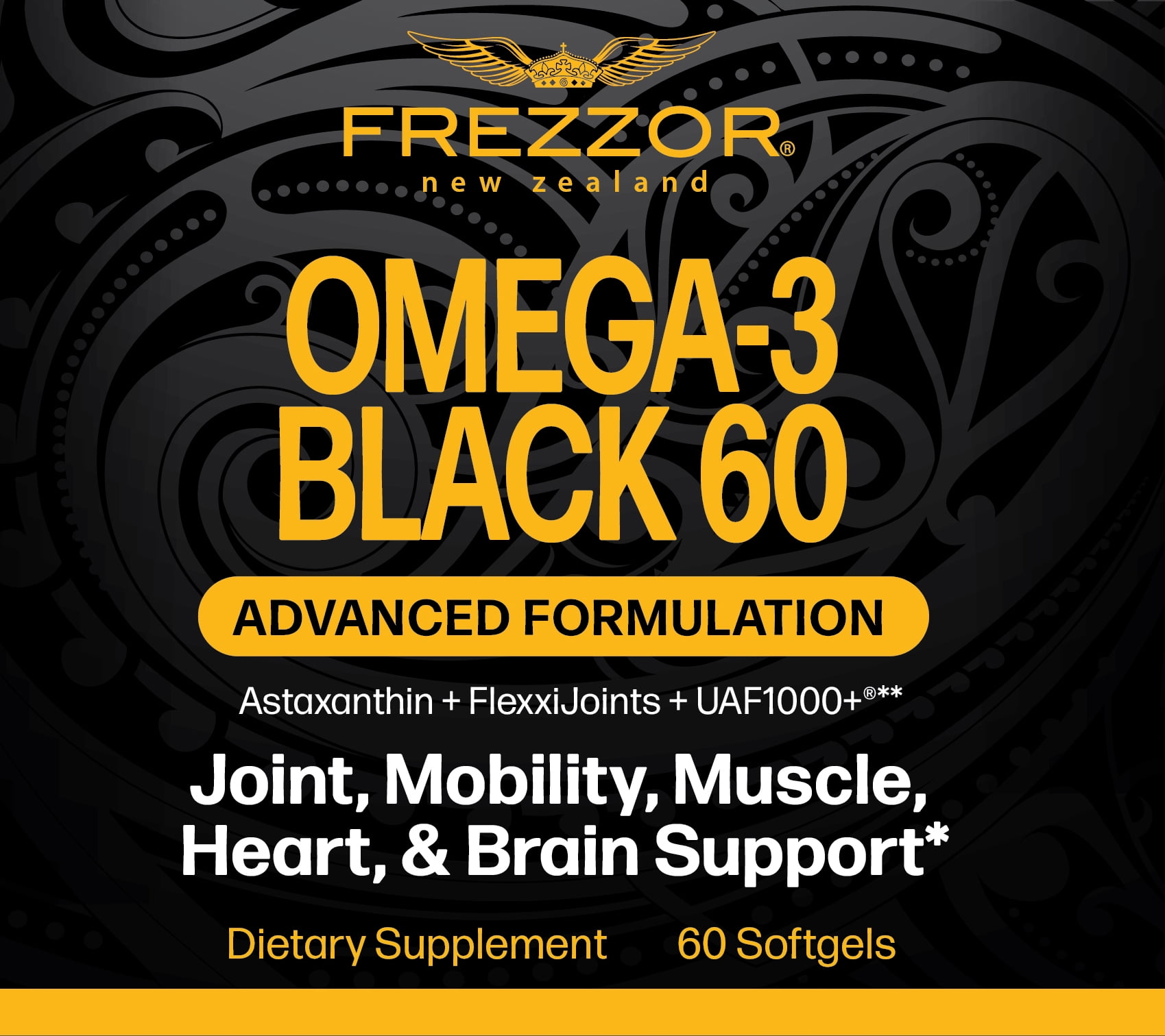 FREZZOR Omega-3 Black – Green-Lipped Mussel Oil, Joint & Heart Health, 300 Softgels, 5bottles