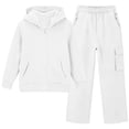 thumbnail image 2 of Vmberlty Kids 2 Piece Tracksuits Girl's Solid Color Fall Winter Outfits Zip Up Hooded Sweatshirts and Cargo Pants Casual Active Sets for 1‑13 Years, 2 of 6
