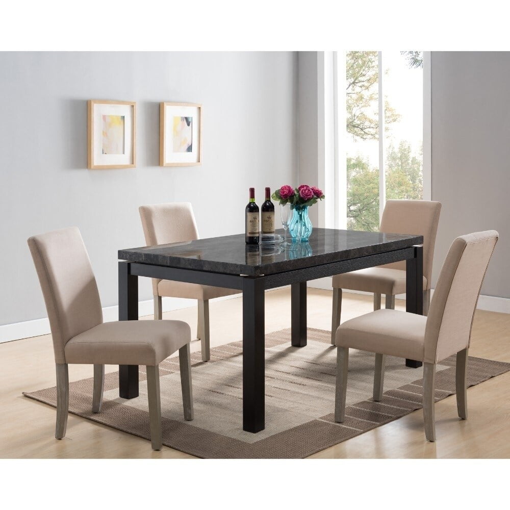 Benzara Wooden Rectangular Dining Table Base With Faux Marble Top Black And Brown Walmart Com Walmart Com