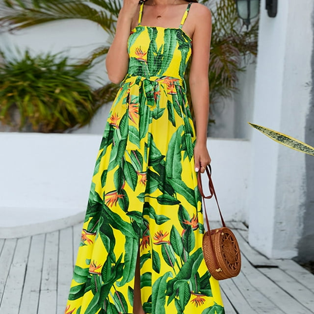 SMihono Robe Maxi Bohème d'Été pour Femmes Grande Taille Mode Décontractée Printemps et Été Sans Manches Col Carré Robe de Plage