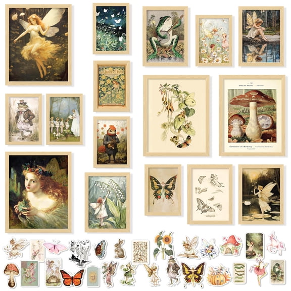 97 Decor Fairycore 8x10 Vintage Fairy Poster Set, 16 Pieces