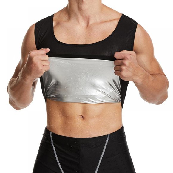 MesaSe Sauna Vest for Men Weight Loss Sauna Suit Sauna Shirt Workout Top Sweat Vest Slimming with Zipper Sauna Jacket Heat Trapping Vest Sauna Short Sleeve Waist Trainer Vest