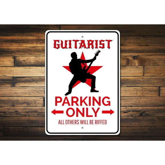Guitarist Parking Novelty Sign, Metal Wall Decor - 10x14 inches