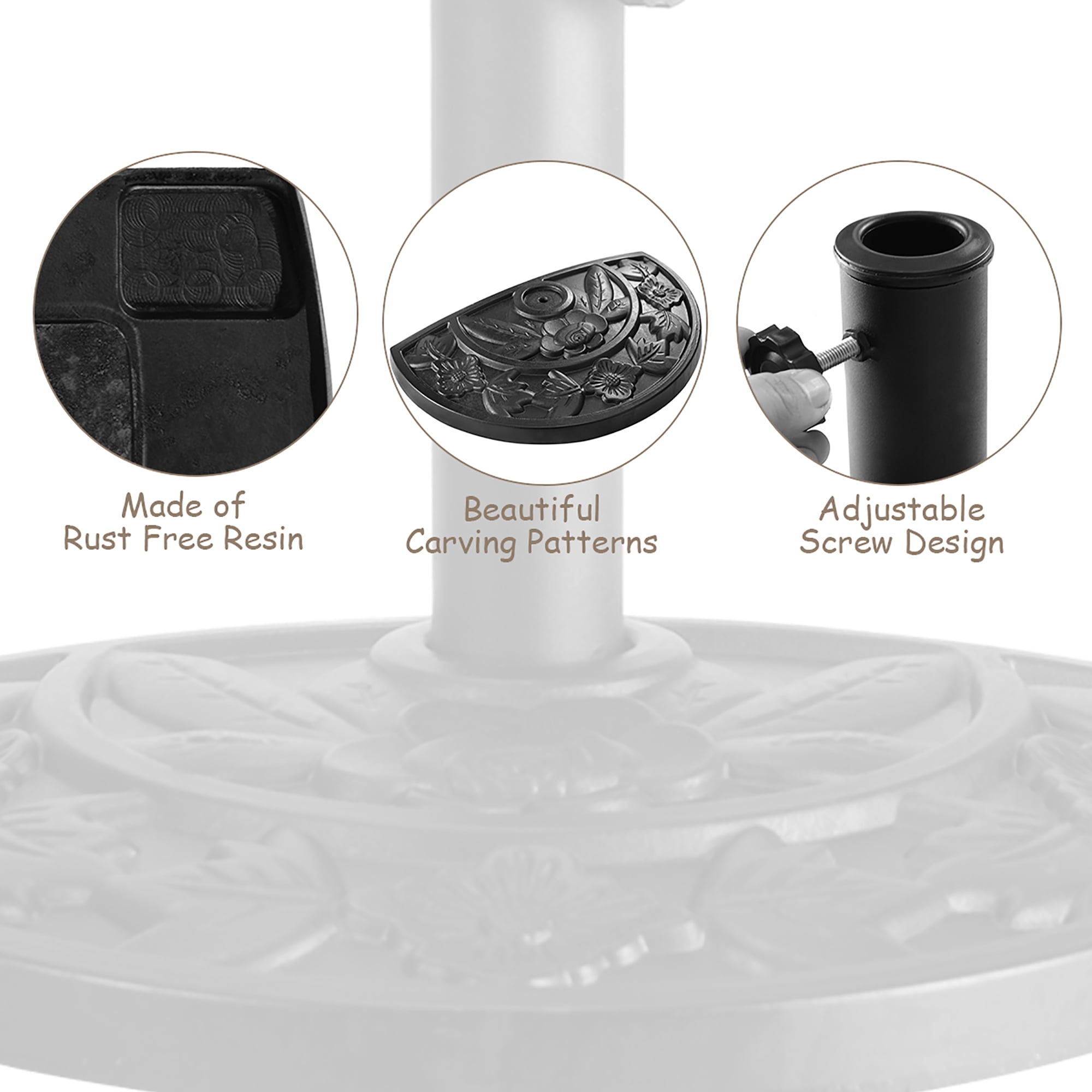 Costway 20'' Outdoor Patio Half Round Umbrella Base Stand Resin Deck Table Sun Shade