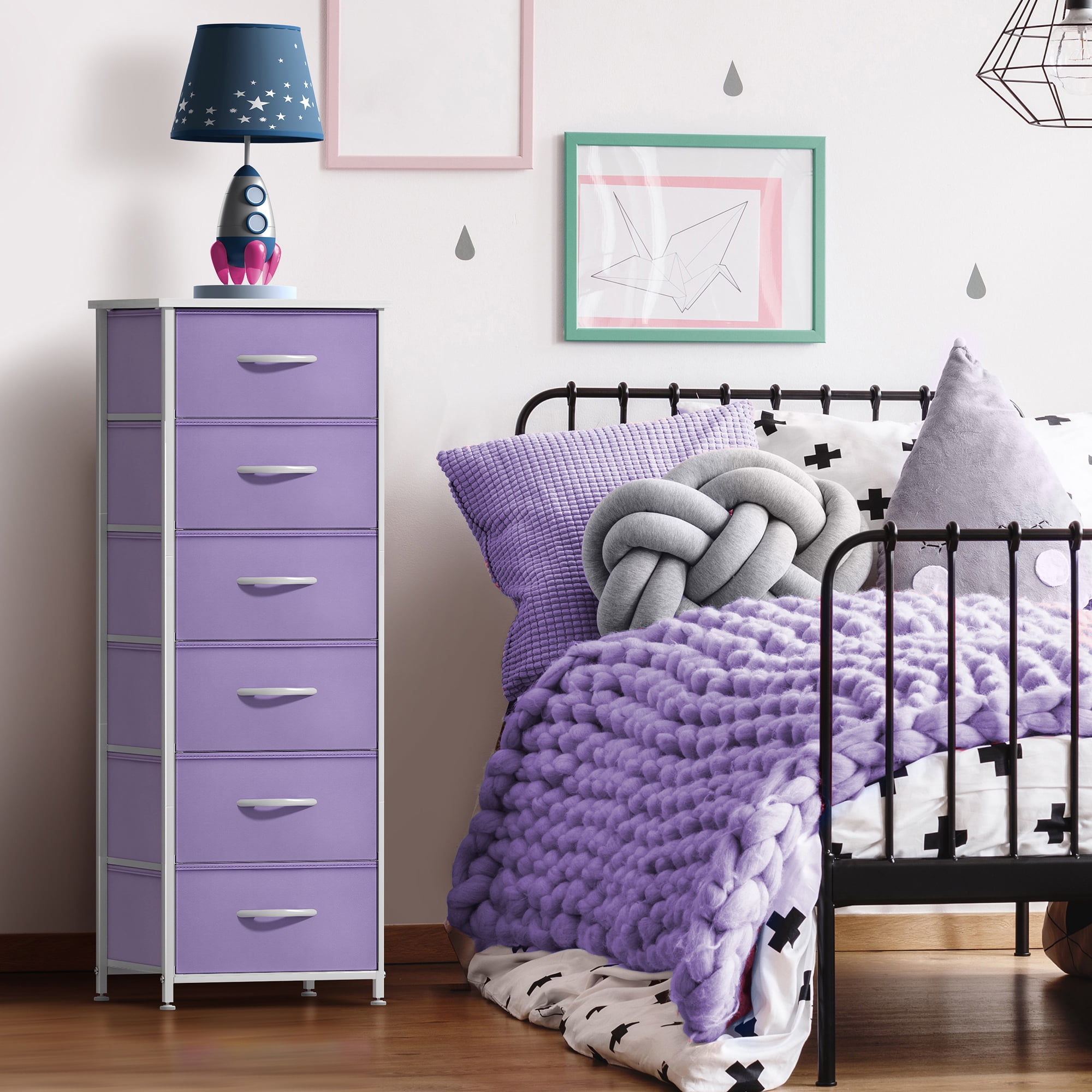 Sorbus 6-Drawer Fabric Dresser, Kids Bedroom Storage Tower, Purple