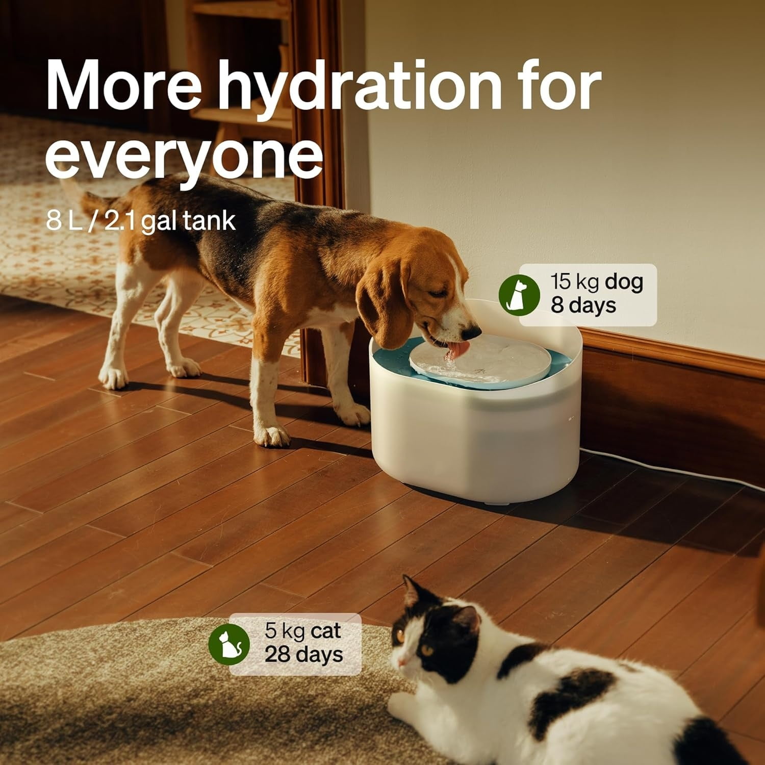 Dog Water Fountain, 2.1Gal/8L Capsule Dog Fountain for Medium to Large Dogs, Anti-Splash Dog Water Bowl Dispenser, Super Quiet Pet Water Fountain, Great for Dogs Cats and Multi-Pet Home