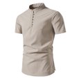 thumbnail image 1 of BOBOGOJP Chemises à Manches Courtes pour Hommes Coupe Slim Unie, Beige m, 1 of 3