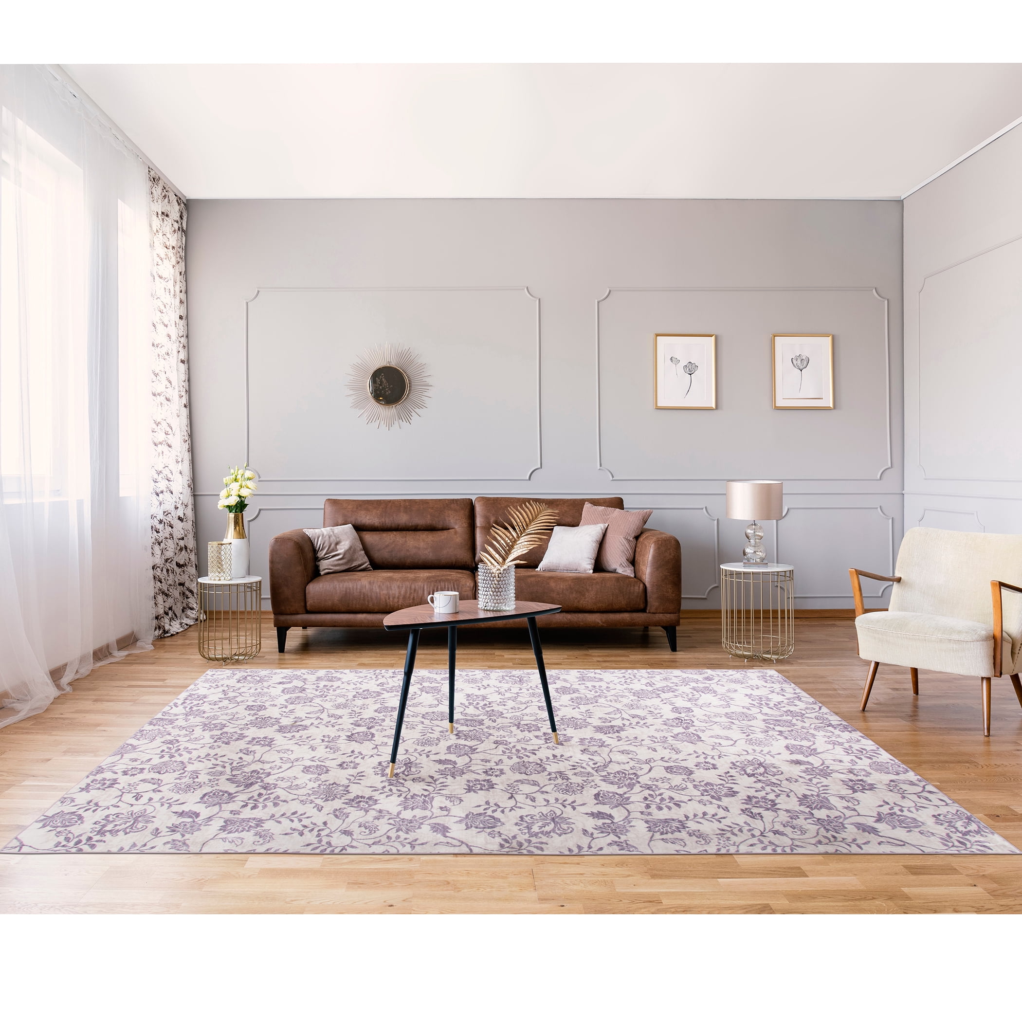 Mainstays Lavender Floral Faux Fur Indoor Area Rug, 7'x10'