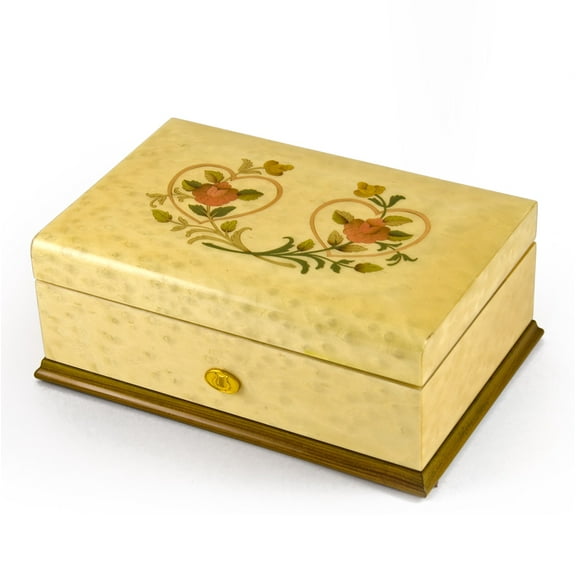 Gorgeous 50 Note Swiss Egg Shell Double Heart and Roses Inlay Grand Music Box - Eine Klein Natchmusik