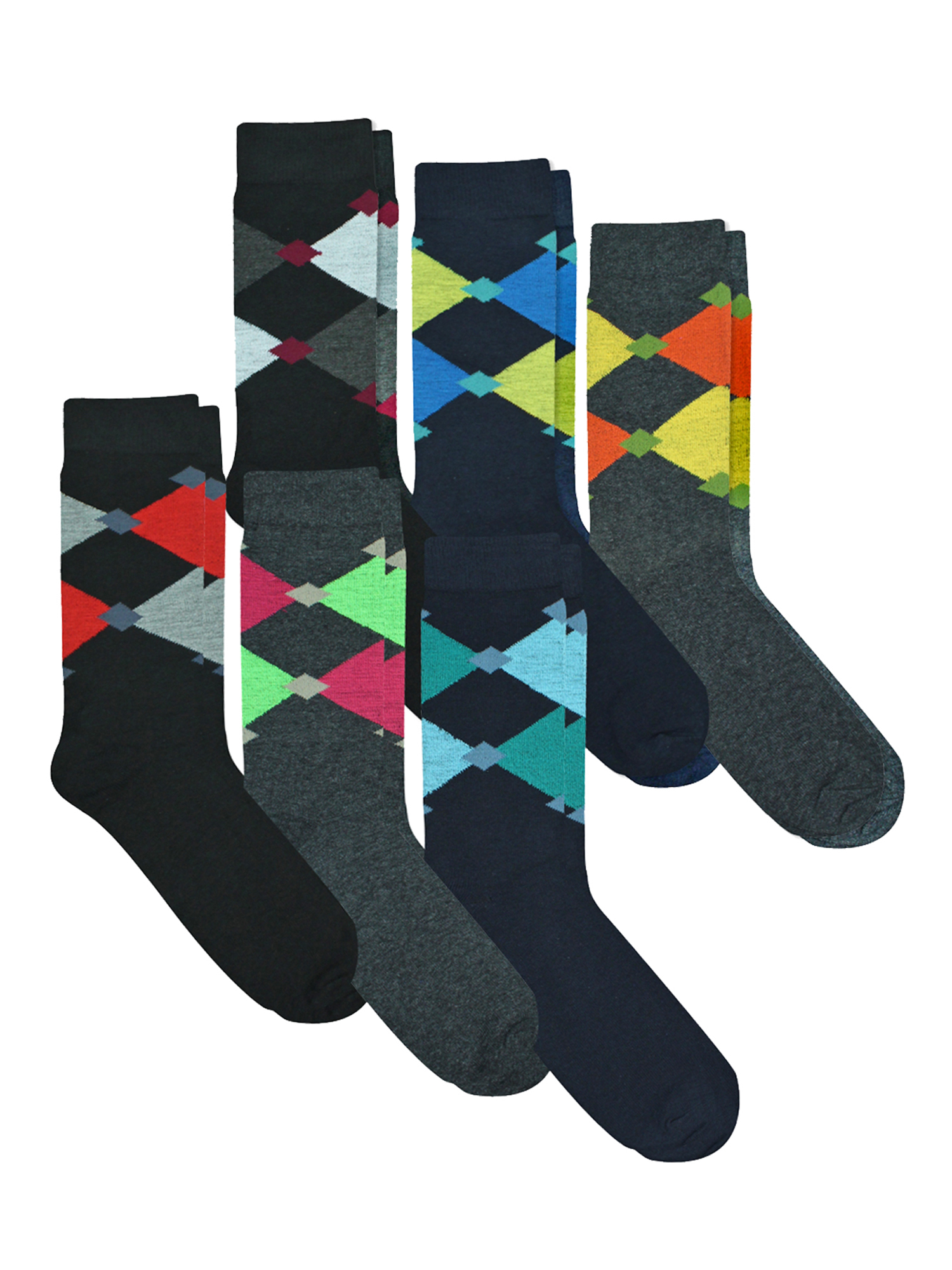Mens 6 Pair Pack Classic Argyle Dress Socks Bundle