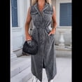 thumbnail image 4 of Vestido Camisero Vaquero Informal de Verano para Mujer, Sin Mangas, con Solapa, Botones y Cinturón, . Negro XL, 4 of 9