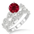 thumbnail image 1 of 1.5 Carat 6mm Round Cut Red Ruby inertwined Bridal Set Moissanite Diamond on 10k White Gold, 1 of 2