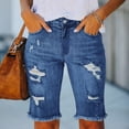 thumbnail image 2 of QATAINLAV Jeans Shorts for Women High Waist, Womens Denim Ripped Bermuda Shorts Casual Distressed Knee Length Stretch Short Jeans with Pockets Lightning Sales Dark Blue L, 2 of 8