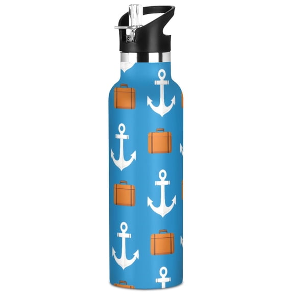 ALAZA Blue Anchors Pattern Stainless Steel Water Bottle Vacuum Insulated Leak-Proof Tumbler with Straw Handle 20oz