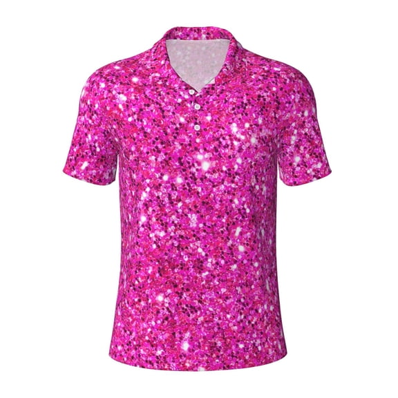 Kuqiui Mens Golf Polo Shirt Dry Fit Performance Sport Short Sleeve Golf Polo Shirts for Men-Rose Red Glitter