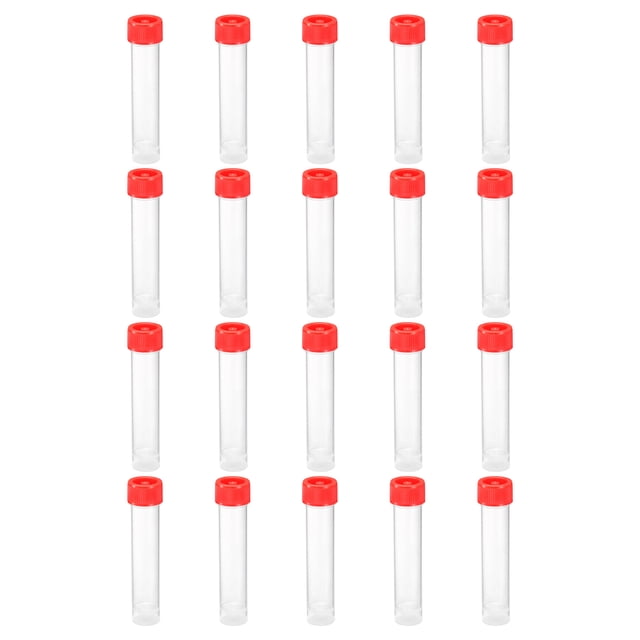 Unique Bargains 20mL Plastic Test Tubes, 20 Pack Frozen Test Tube Vial Container Storage Screw Cap, Red Clear