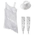 thumbnail image 3 of TiaoBug Kids Girls Shiny Tassel Latin Dance Dress Salsa Rumba Tango Outfits with Gloves Hat Set White 14, 3 of 5