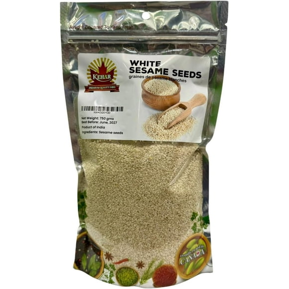 Kehar Graines de Sésame Blanches 750 g (26,46 oz) - Crues, Nutritives et Polyvalentes pour la Cuisson, la Pâtisserie, la Garniture et la Préparation de Collations - Riches en Fibres et en Bons Gras