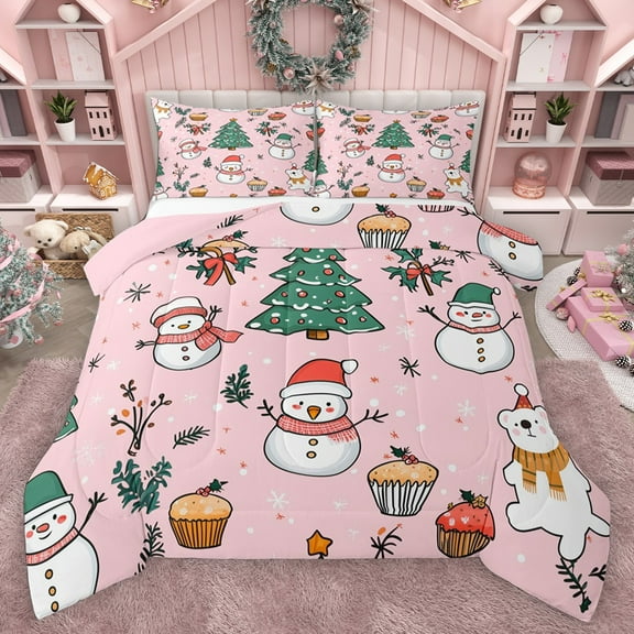 Homewish Xmas Snowman Bedding Comforter Set 2pcs for Teens Boys Girls,Happy New Year Twin Comforter Sets Microfiber,Merry Christmas Gifts Breathable Bedding Set,Super Cozy Room Decor,Reversible