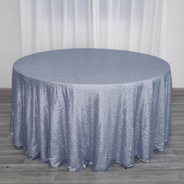 Efavormart 120" Wholesale Premium Dusty Blue Table Cover Sparkly SEQUIN