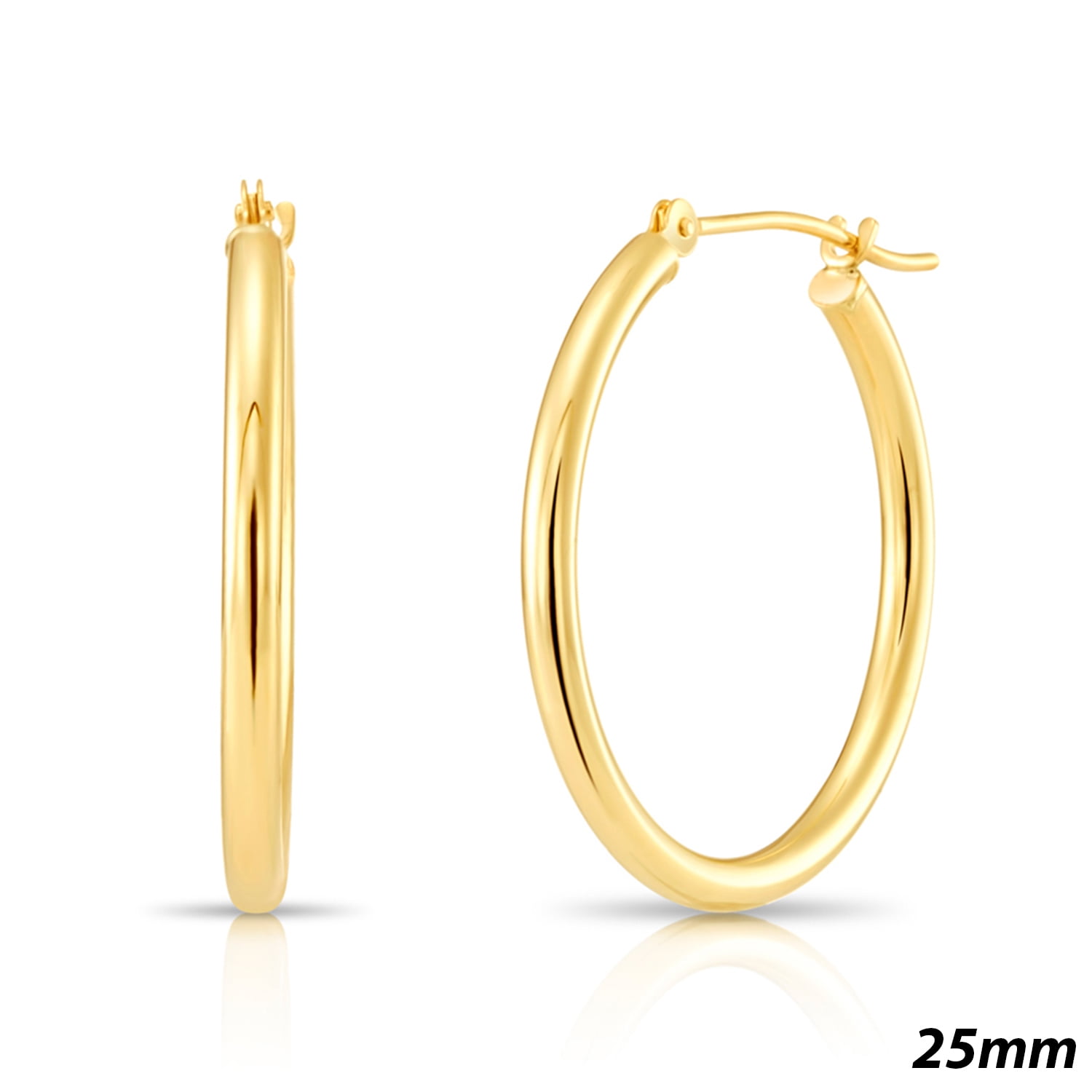 Tilo Jewelry 14K Yellow Gold Classic Polished Round Gold Hoop Earrings (25mm - 1 Inch) for Women & Unisex