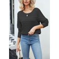 thumbnail image 2 of Drop Shoulder Textured Crochet Knit Classic Sweater for Women Black Medium, 2 of 4