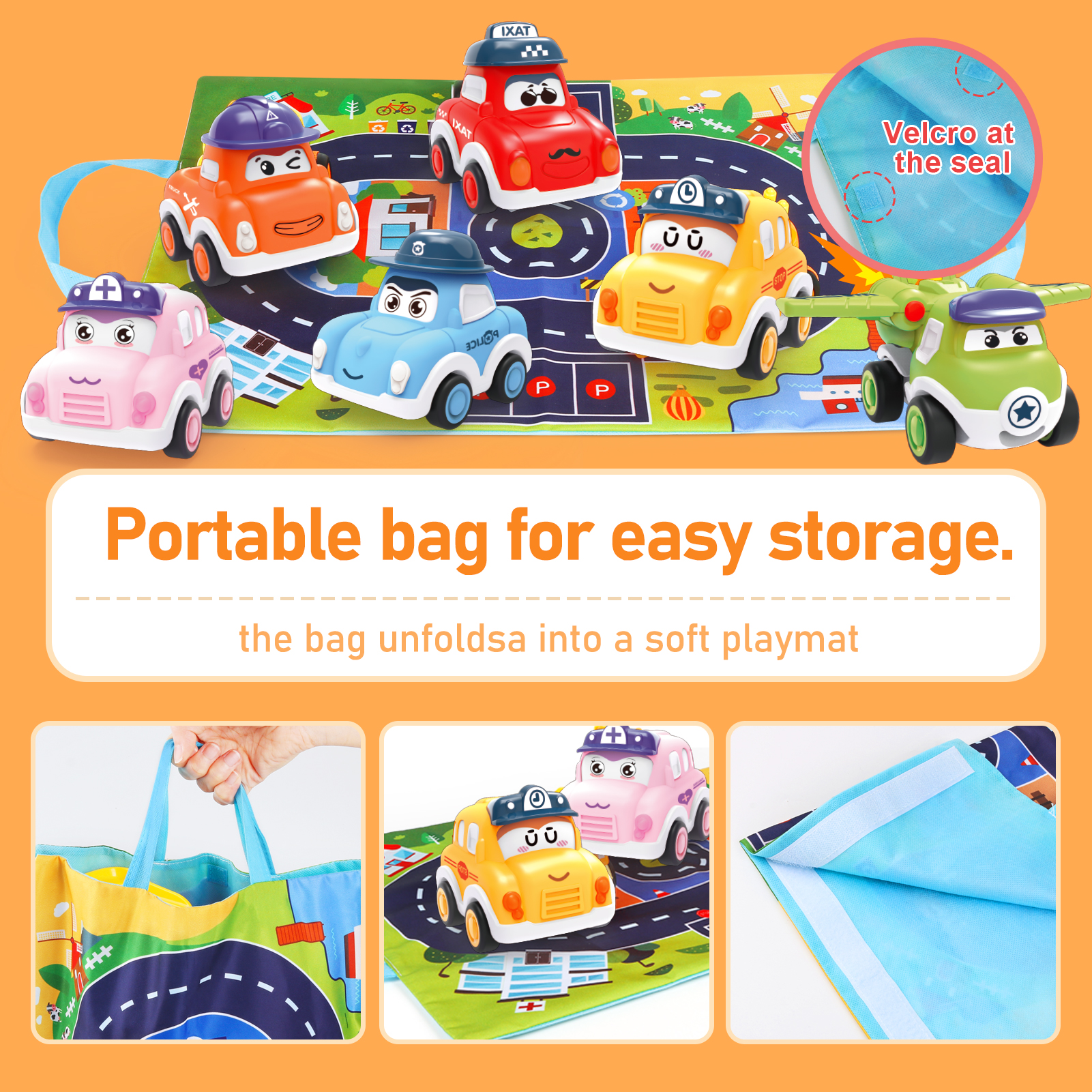 Tepear Pull Back Toy Cars Set with Playmat photo 3
