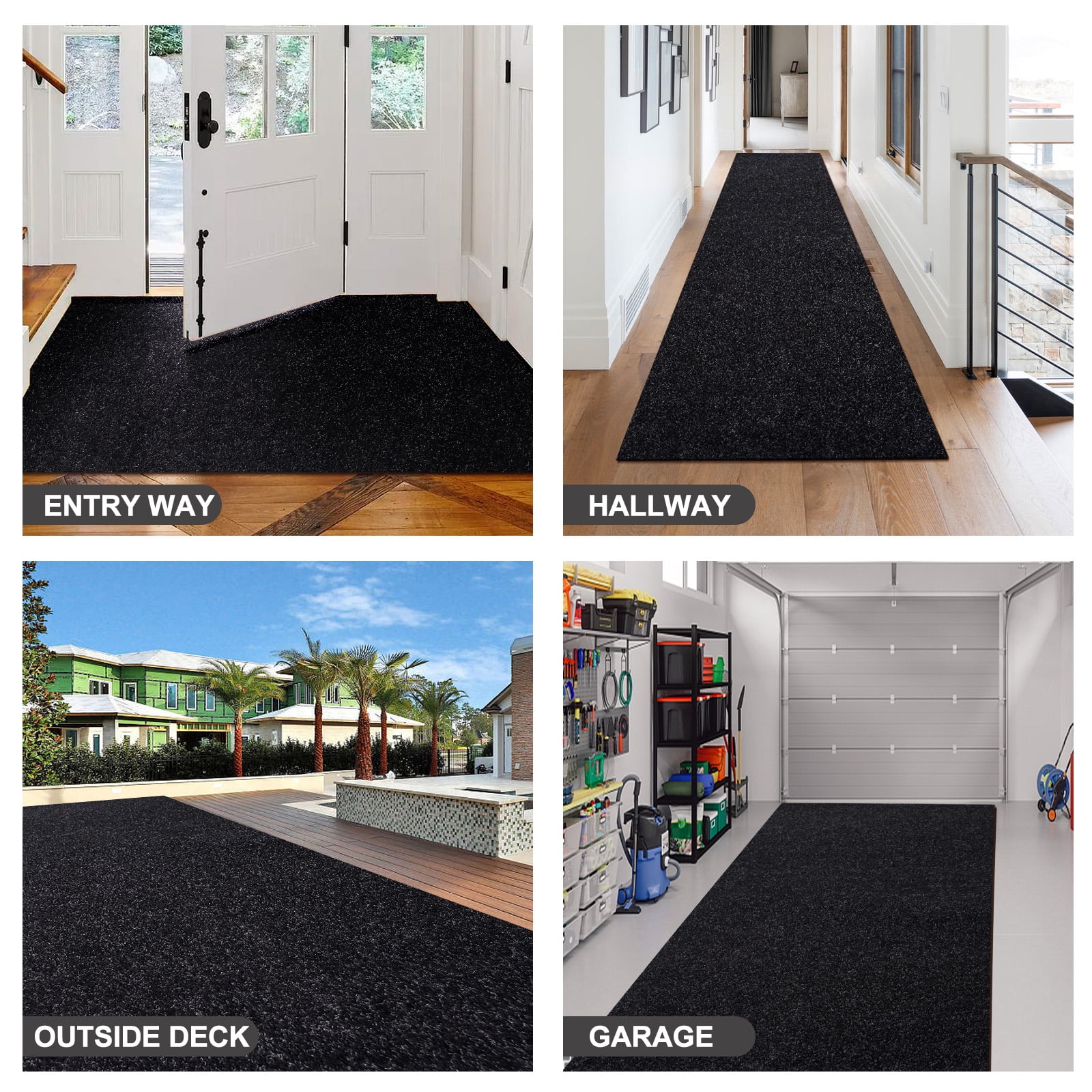 ANTPOP 3'x50' Runner Rugs Outdoor Indoor Utility Non-Slip Carpet Runners with Rubber Backing Custom Size Area Rug Entrance Mat for Kitchen Hallway Entryway Patio Garage Laundry Black Striped