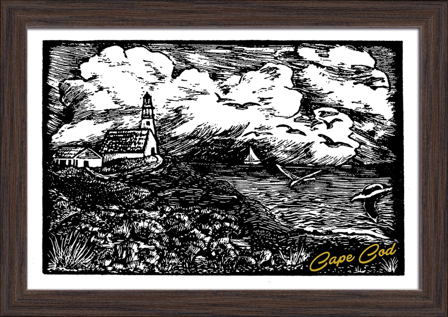 Cape Cod, Massachusetts Vintage Seascape Lantern Press Artwork (18x12 Giclee Art Print