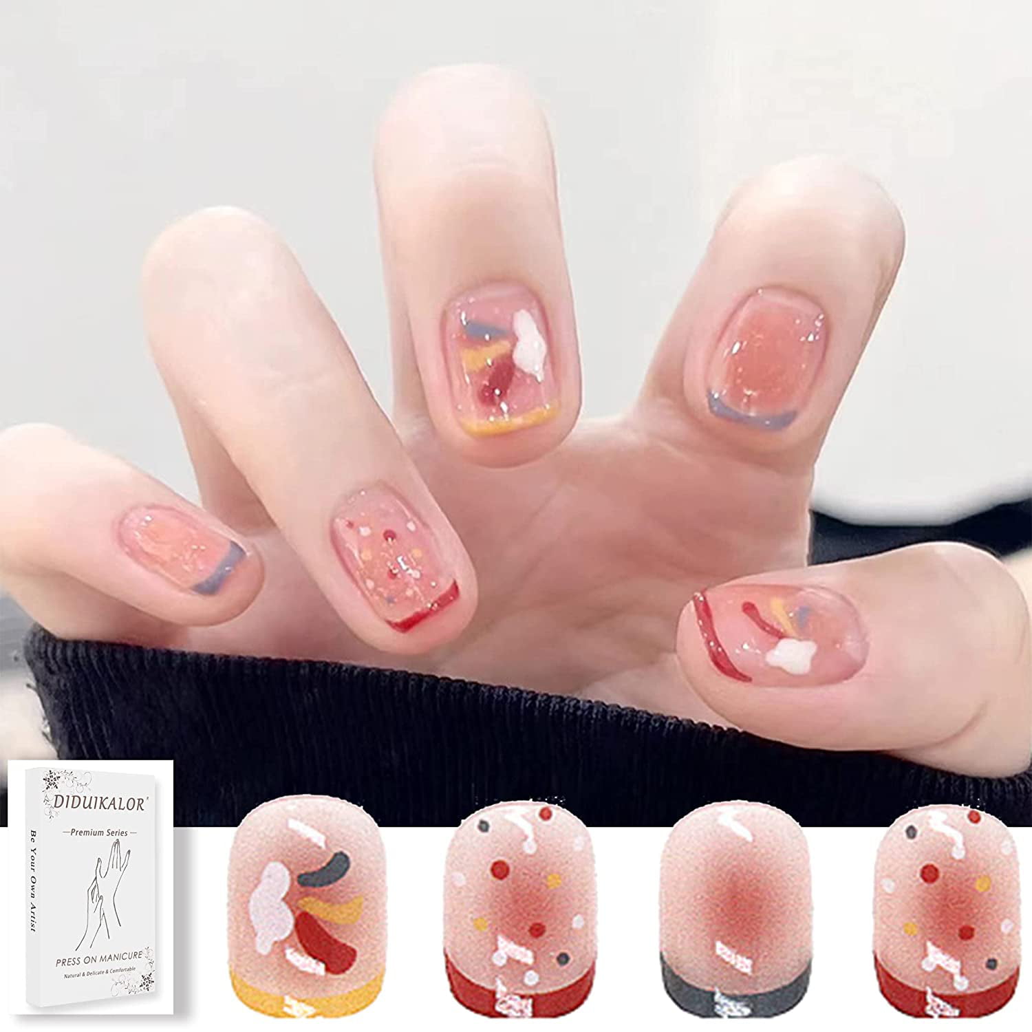 Square Press On Nails Short Oval, Rainbow Color French Tip Fake Nails with  Nail Glue and Jelly Gel, Acrylic False Nails for Women Girls Trendy Luxury  Charms uñas acrilicas con diseños decoradas -