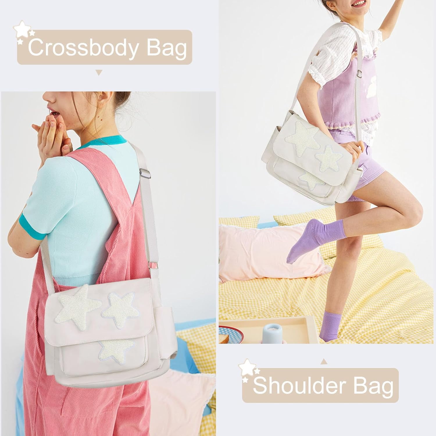 Cute Messenger Bag, Aesthetic Crossbody Bag, Y2K Star Grunge Bag Emo Shoulder Tote Purse for Women